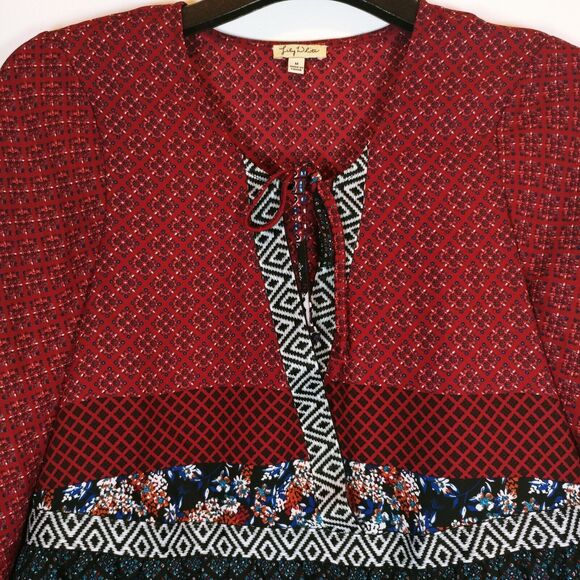 Womens Lily White Deep Plunging neckline Blouse long sleeve Medium tie front - Picture 2 of 4